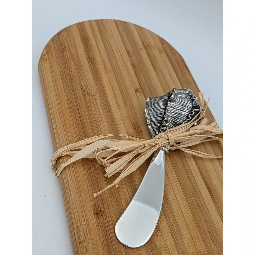 Bamboo & Pewter Cheese/Cutting Board Gift Set, Seashells /Coastal - Mud Pie Co.